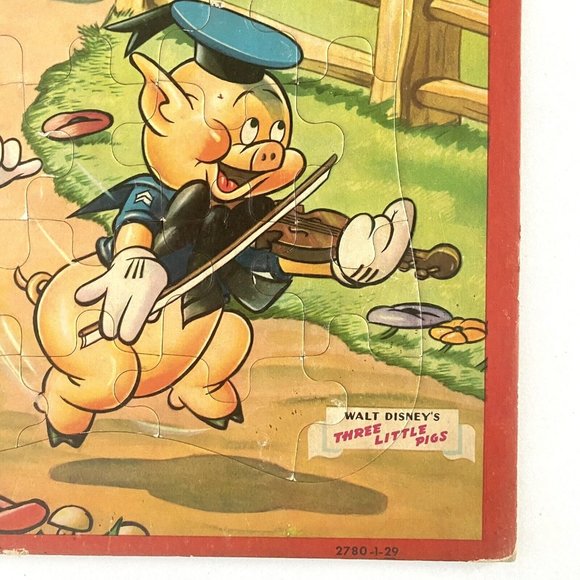 Jaymar Inlaid Puzzle Walt Disneys Three Little Pigs 2780-1-29 Vintage - Picture 2 of 6